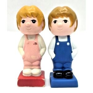 Vintage Tyco Super Blocks Preschool People Figures Boy & Girl 3.5" Rubbery